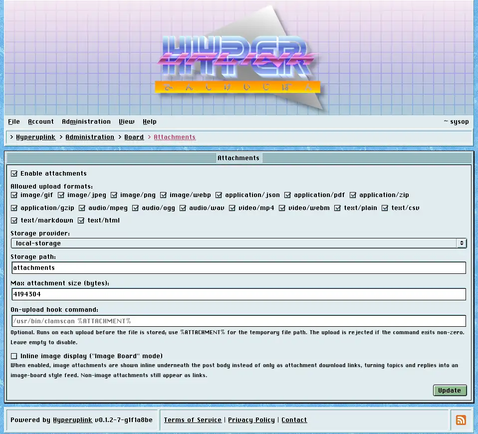 The attachments page