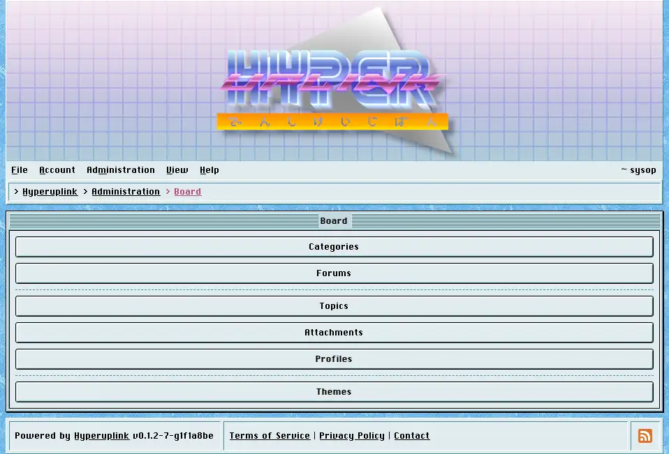 The board settings page