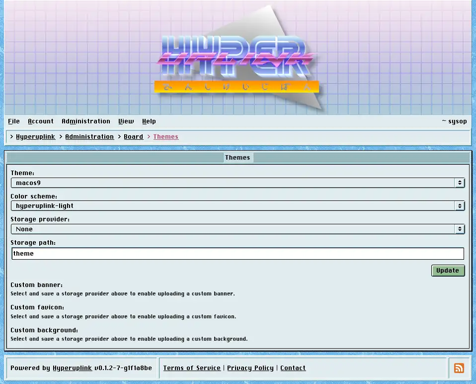 The themes page