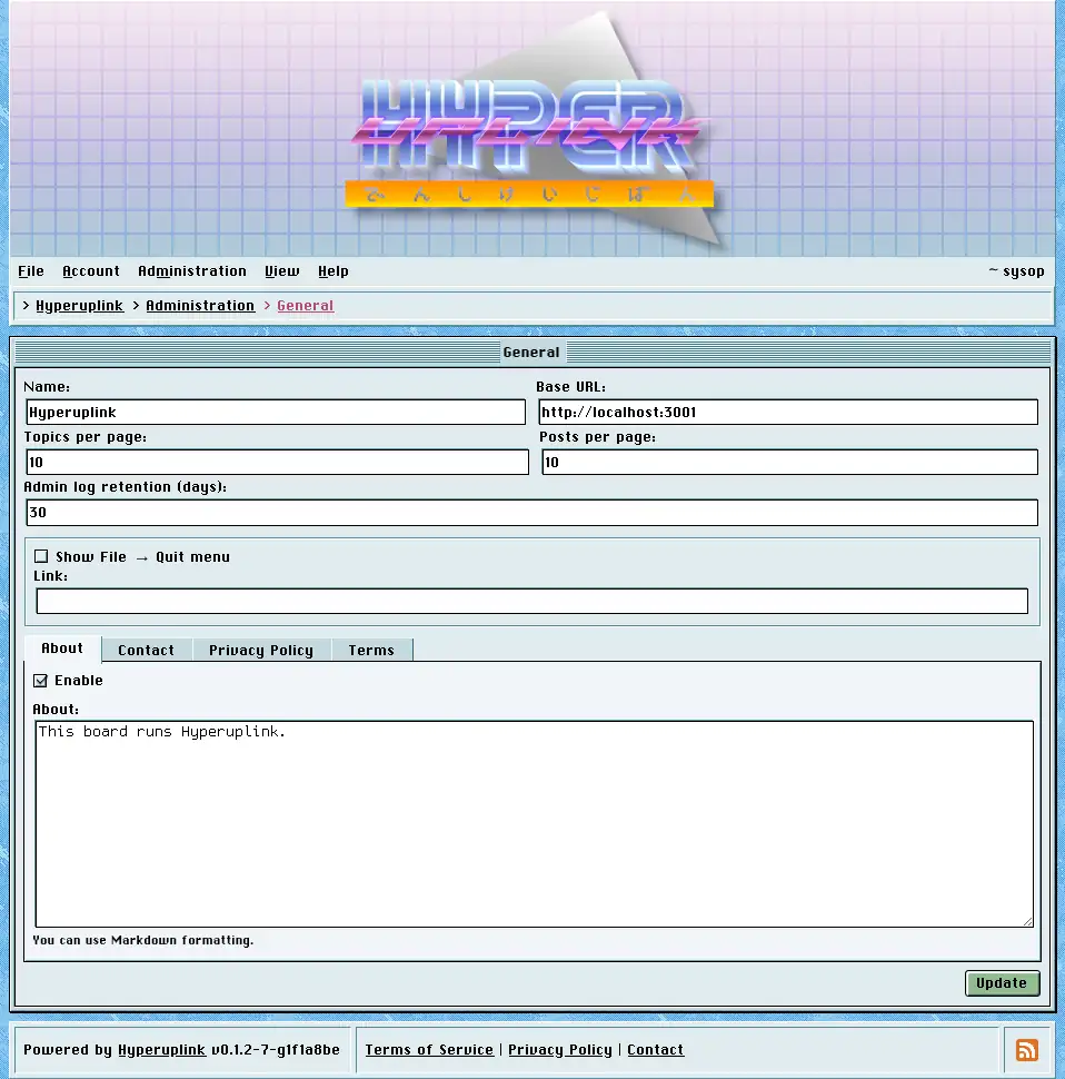 The general settings page